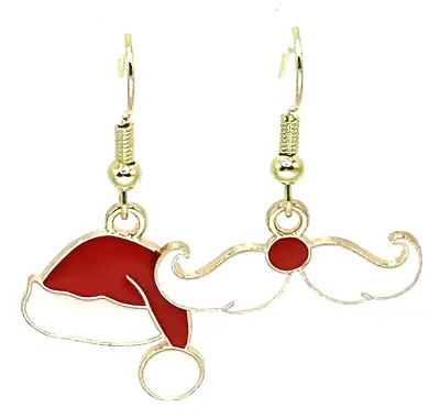 Adorable SANTA'S MOUSTACHE And HAT Enamel Dangle Drop Earrings Holiday Christmas • $1.50