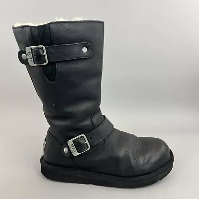 UGG Australia Kensington Black Leather Sheepskin Biker Pull On Boots 38 UK5 -5.5 • £52.76