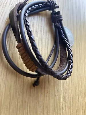 New Multilayer Brown PU Leather Bracelet Classic Rastaclat  Style Adjustable Tan • $8.99