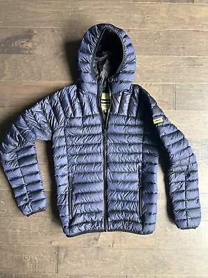 Superdry Men's Core Down Blue Puffer Full Zip Hooded Jacket Size Small M50000DR! • $39.99