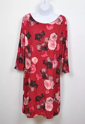 White House Black Market Red Floral Long Sleeve Reversible Dress Women's L - NWT • $29.95