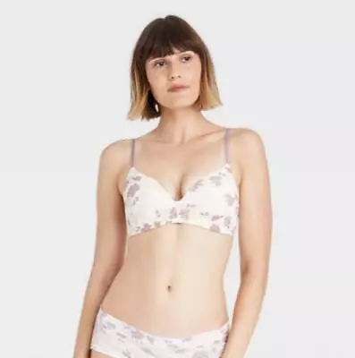 Auden Bra Women Bliss Wireless Lightly Lined Orchid Bloom Pattern A1044 • $9.95