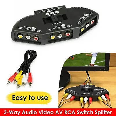 3 Way Port Audio Video Signal AV RCA Game Selector Switcher Splitter Box Adapter • $16.99