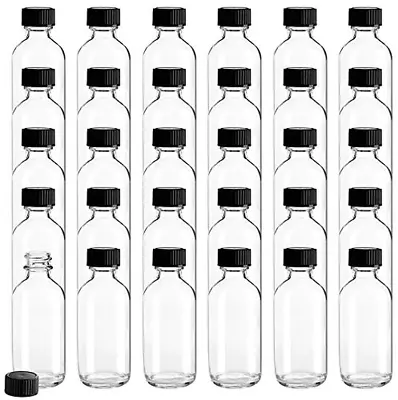 30 Pack 2 Oz Small Clear Glass Bottles Boston Round Sample Bottles With Black P • $29.33