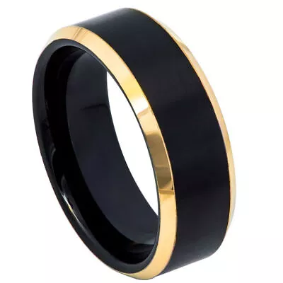 Tungsten Ring Band Two-Tone Black And Yellow Gold For Men & Women • $35.40