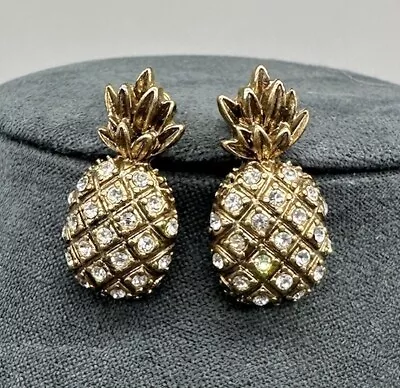 J Crew Pineapple Earrings Pierced Stud Rhinestone Gold Tone Tropical Fruit Cute • $14.87