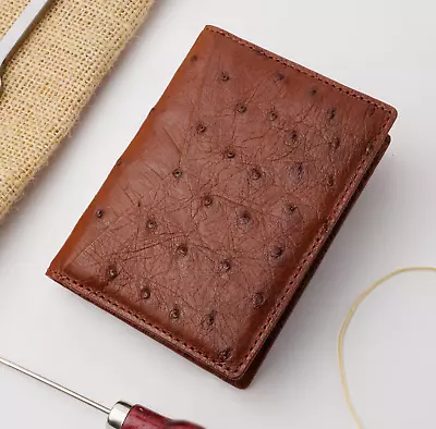 Brown Ostrich Leather Minimalist Wallet ID Credit Card Case Anti-theft Best Gift • $75