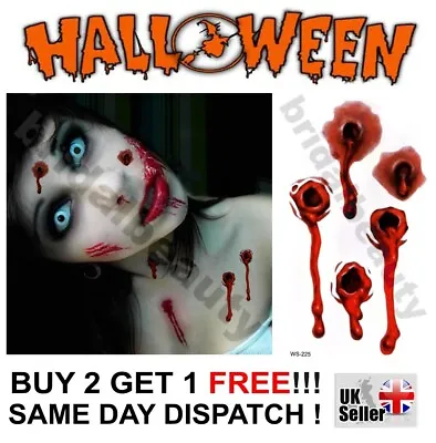 Halloween Zombie Scars Tattoos Fake Bullet Hole Blood Scar Wound Make-Up Kit UK • £1.99