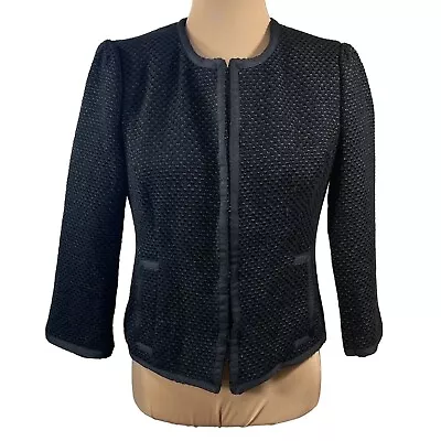 Mossimo Tweed Jacket Cropped Black Dot 3/4 Sleeve Hood Eye Closure Size M Medium • $21.99