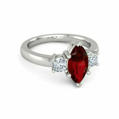 $131.51 • Buy 2.00 Ct Marquise Cut Red Garnet Lab Created Women's Ring 14K White Gold Finish