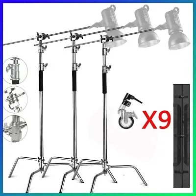 3.3m Heavy-Duty Stainless Steel C-Stand Hold Support Boom Arm+Grip Head & Wheels • $530