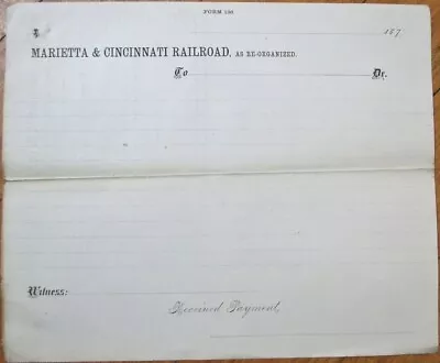 Marietta And Cincinnati Railroad 1876 Document Letterhead Voucher OH Ohio • $9.99