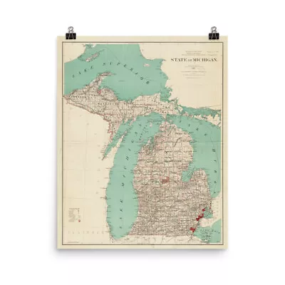 Michigan Map (1888) Old Great Lakes State Atlas Poster • $20