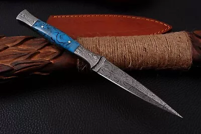 Double-Edged V42 Military Damascus Steel Dagger Boot Knife Full Tang Throwing • $31.50