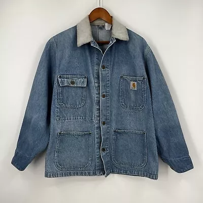 Vintage Blue Carhartt Denim  Chore Jacket Coat USA Workwear Corduroy • $175