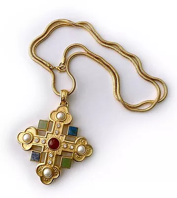 Jeweled Maltese Cross Pendant Necklace: Alfred Sung • $99