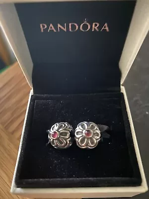 RARE Pandora Silver & Zinnia Rhodolite Flower Clips X2 Item 790953RHL • £80