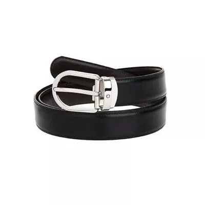 Montblanc 38157 Men's Natural Cowhide Leather Reversible Belt -BlackBrown • $179.99