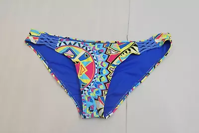 Apollo Swimwear Womens Bikini Bottoms Multicolor Geometric Print Braided Sides L • $15