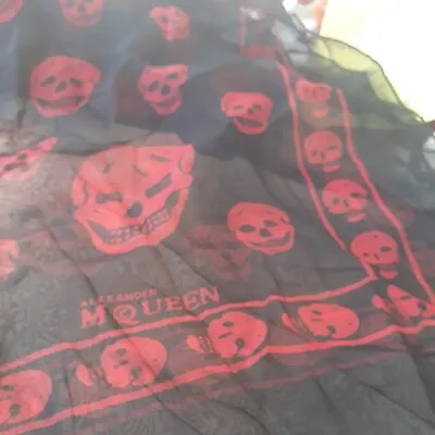 $220 • Buy Alexander McQueen Black With Red Skull 100% Silk Scarf Brand New With Tags