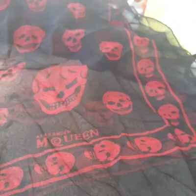 Alexander McQueen Black With Red Skull 100% Silk Scarf Brand New With Tags • $220