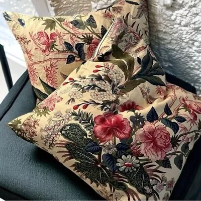 Pottery Barn Linen Rose Floral Stripe Reversible Pillow With Down Inserts 22” • $119.99