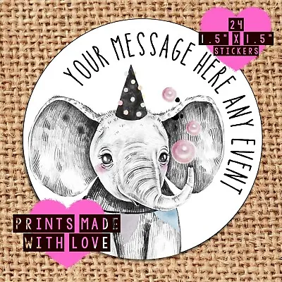 £1.60 • Buy Elephant Party Bag Stickers - Christening - Naming Day Baby Shower  - Black Hat