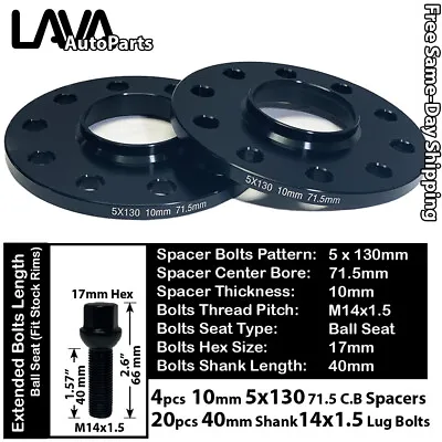 4pc 10mm Thick 5x130 71.5mm C.b Wheel Spacer+14x1.5 Bolt Fit Audi Vw Porsche • $94.99