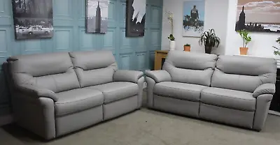 G Plan Seattle Pair Of Static 3 Seater Sofas In Cambridge Grey Leather. Rrp£4978 • £2399