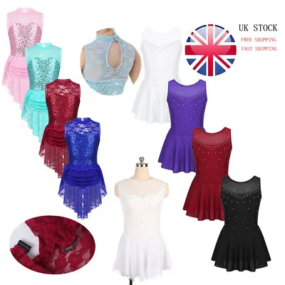 £5.55 • Buy Girls Sequined Skating Ballet Leotard Dance Dress Kids Ice Roller Skate Costumes