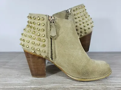 Women's Zara Booties Euro Sz 37 (US 6.5) Beige Suede Gold Tone Studs Detail • $34.99