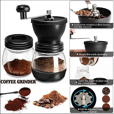 £11.32 • Buy Manual Coffee Bean Grinder Adjustable Coarseness Ceramic Hand Held Mill UK