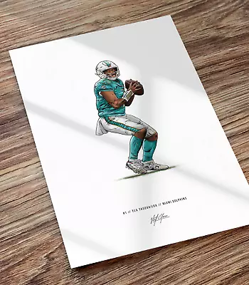 Tua Tagovailoa Poster Miami Dolphins Football Art Illustrated Poster Print • $24.99