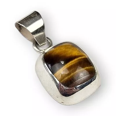 Taxco Tigers Eye Sterling Pendant Vtg Rectangle Inlaid Mexico 925 Silver 1.5     • $99.95