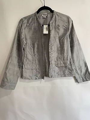 Chicos 100% Silk Size 0 Nickel Jacket Open Front Pockets NWT Jacket • $67.92