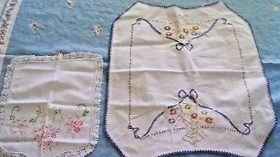 Pair Of Embroidered Doilies One Unique Shape Crochet Edges Flowers • $5