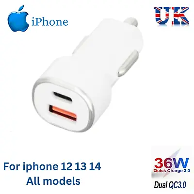 Fast Car Charger USB +TYPE C Universal Adapter For IPhone 12 13 14 15 PRO Models • £3.45
