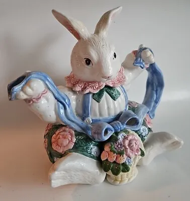 Fitz And Floyd 1991 Bloomers Spring Easter Bunny Rabbit Teapot Easter 28 Oz • $29.95