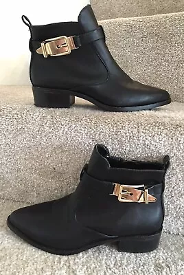 £18 • Buy Red Herring Ankle Chelsea Boots Uk 4 Eu37 Black Faux Leather Women’s Flat Shoes