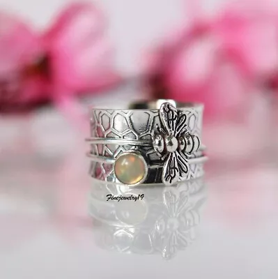 Opal Honey Bee 925 Sterling Silver Spinner Ring Meditation Statement Ring AW01 • $10.67