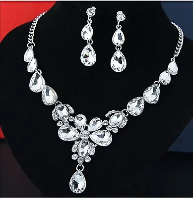 £6.99 • Buy Bridal Wedding Jewelry Set Crystal Rhinestone Diamante Necklace & Earrings Multi