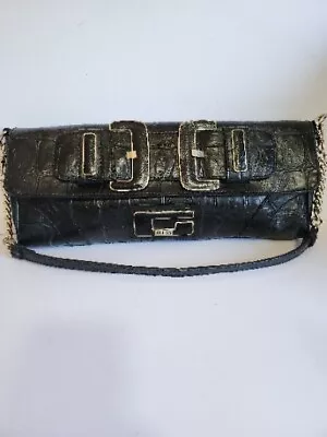 Guess Black Shoulder Bag Clutch Purse Belt Buckle Croc Print Vintage Y2K  • $39