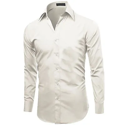 Men's Slim Fit Classic Button Up Long Sleeve Solid Color Long Sleeve Dress Shirt • $24.14