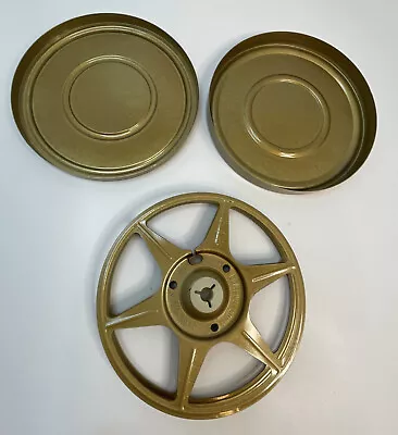 Vintage 200Ft Super 8 Metal Movie Reel 5 Inches & Case - Made In USA - Golden • $27