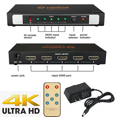 5-Port HDMI Switch 5x1 Switcher Selector Splitter 4K 1080P  +Remote & Power Plug • $34.98