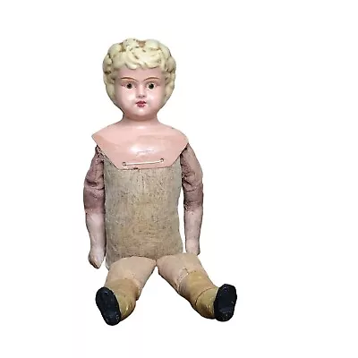 Pressed Metal Head Vintage Doll Soft Body Paper Mache Arms Legs Collectible Anti • $162.64