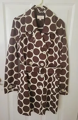 Womens Trench Raincoat Jacket Sz XL Chocolate Brown Polka Dots Belt Pockets • $23.88