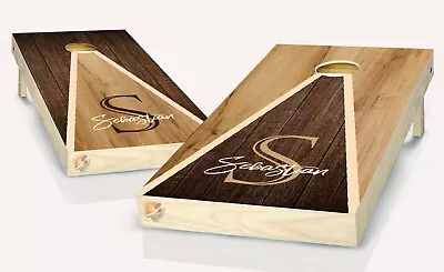 Rustic Wood Monogram Triangle Style Cornhole Board Vinyl Wrap Laminated Sticker • $38.99