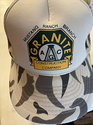 VTG Winner Mesh Foam Truckers Hat Cap Mustang Ranch Branch Granite Construction • $25.49