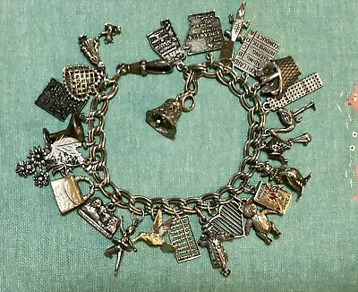 Vintage Sterling Silver “Everything” Charm Bracelet 70g 8” • $250